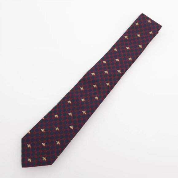 Gucci GG Bee Jacquard Silk Necktie Navy Blue - Picture 1 of 4